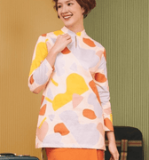 The Early Check - in Collection Women Mandarin Collar Kurung Top in Playroom Print - Umbi