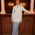 The Early Check - in Collection Women Mandarin Collar Kurung Top in Snowflake Print - Umbi