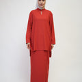 The Early Check - in Collection Women Mandarin Collar Kurung Top in Terracotta - Umbi