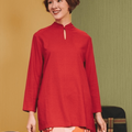 The Early Check - in Collection Women Mandarin Collar Kurung Top in Terracotta - Umbi