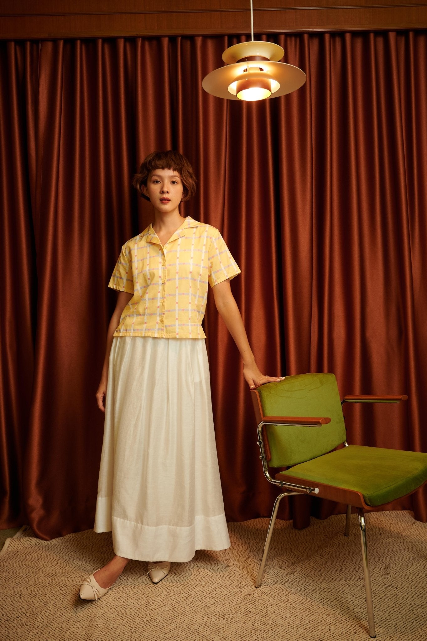 The Early Check - in Collection Women Pleated Flare Skirt in White - Umbi