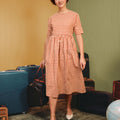 The Early Check - in Collection Women Short Sleeve Midi Flare Dress in Checked Red - Umbi