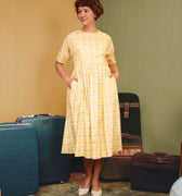 The Early Check - in Collection Women Short Sleeve Midi Flare Dress in Honeycomb Print - Umbi