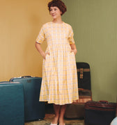 The Early Check - in Collection Women Short Sleeve Midi Flare Dress in Honeycomb Print - Umbi