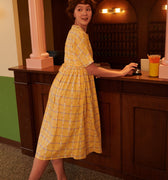 The Early Check - in Collection Women Short Sleeve Midi Flare Dress in Honeycomb Print - Umbi