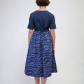 The Early Check - in Collection Women Short Sleeve Midi Flare Dress in Midnight Blue - Umbi