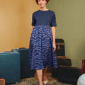 The Early Check - in Collection Women Short Sleeve Midi Flare Dress in Midnight Blue - Umbi