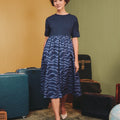The Early Check - in Collection Women Short Sleeve Midi Flare Dress in Midnight Blue - Umbi