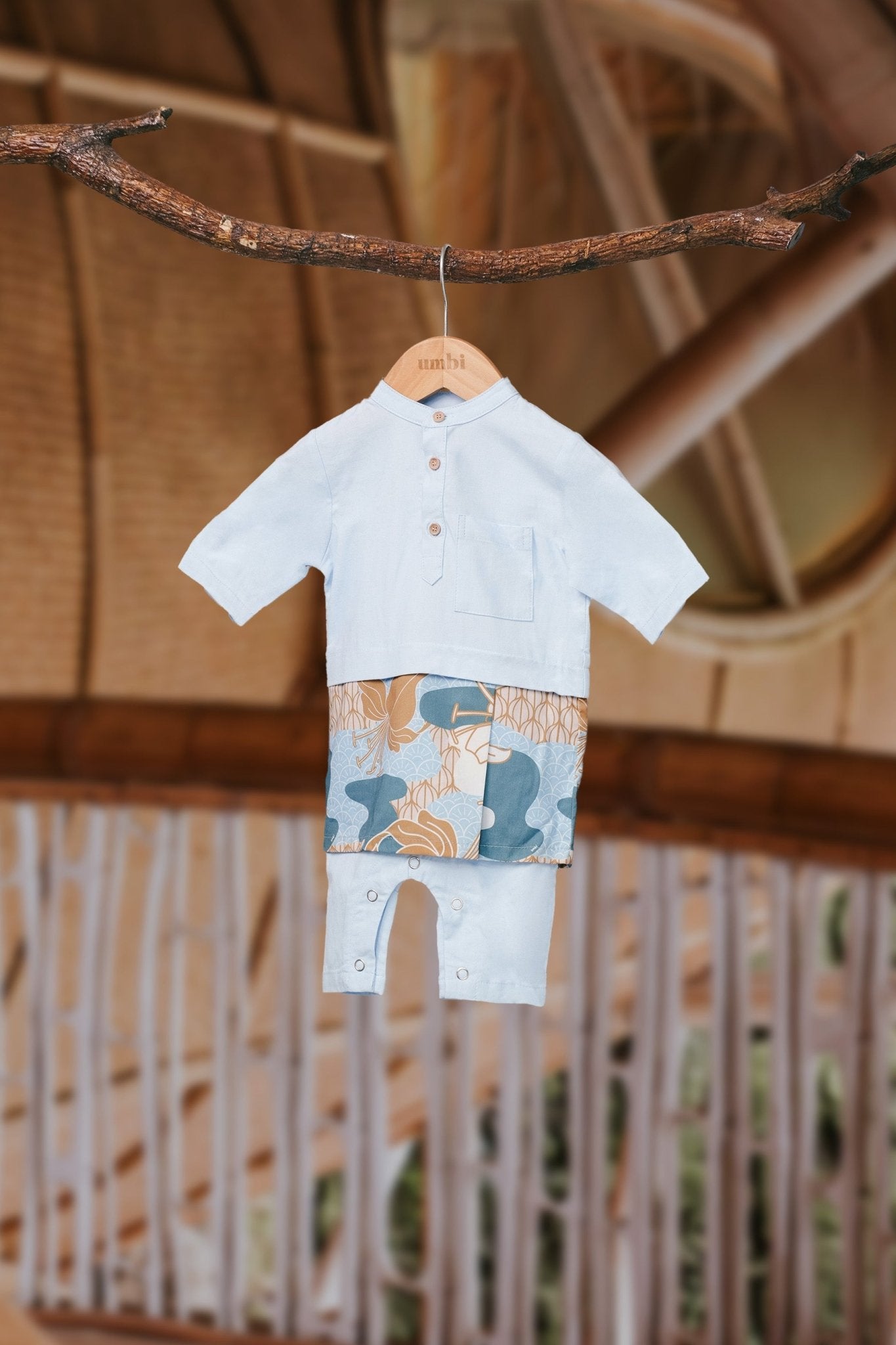The Embun Collection Baby Boy Baju Melayu 3 - in - 1 in Blue & Olive Banjaran Print - Umbi