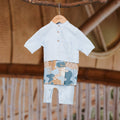 The Embun Collection Baby Boy Baju Melayu 3 - in - 1 in Blue & Olive Banjaran Print - Umbi