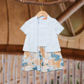 The Embun Collection Baby Girl Kebaya Dress in Blue & Olive Banjaran Print - Umbi