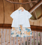 The Embun Collection Baby Girl Kebaya Dress in Blue & Olive Banjaran Print - Umbi