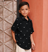 The Embun Collection Boy Holiday Shirt in Black Pelita Print - Umbi
