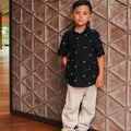 The Embun Collection Boy Holiday Shirt in Black Pelita Print - Umbi
