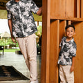 The Embun Collection Boy Holiday Shirt in Black & White Banjaran Print - Umbi