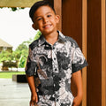 The Embun Collection Boy Holiday Shirt in Black & White Banjaran Print - Umbi