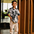 The Embun Collection Boy Holiday Shirt in Black & White Banjaran Print - Umbi