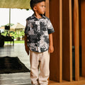 The Embun Collection Boy Holiday Shirt in Black & White Banjaran Print - Umbi
