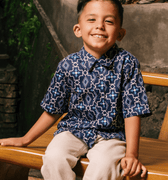 The Embun Collection Boy Holiday Shirt in Blue Gemilang Print - Umbi
