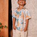 The Embun Collection Boy Holiday Shirt in Blue & Olive Banjaran Print - Umbi