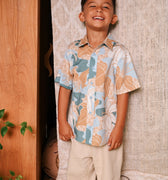 The Embun Collection Boy Holiday Shirt in Blue & Olive Banjaran Print - Umbi