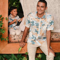 The Embun Collection Boy Holiday Shirt in Blue & Olive Banjaran Print - Umbi