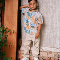 The Embun Collection Boy Holiday Shirt in Blue & Olive Banjaran Print - Umbi