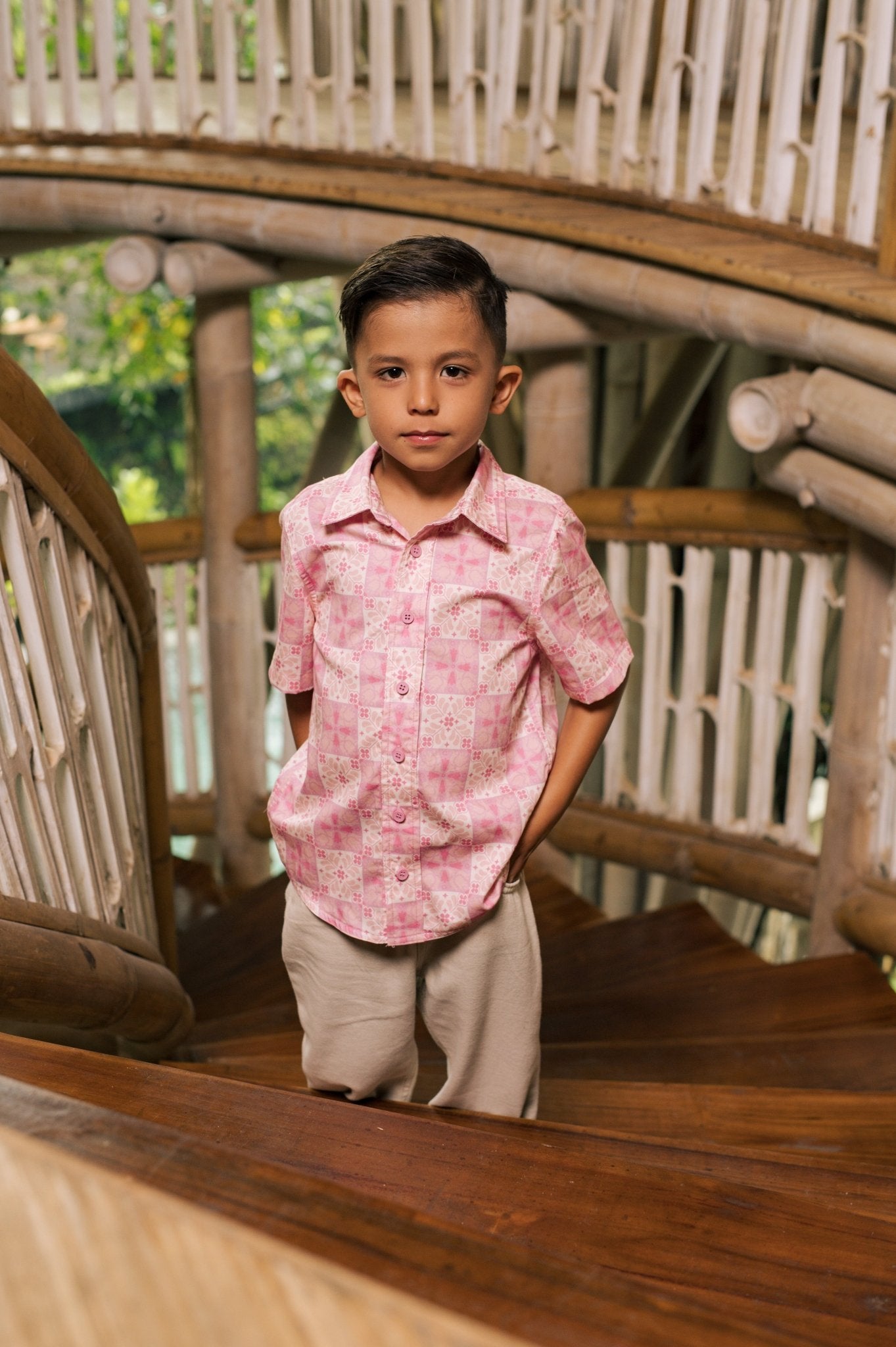 The Embun Collection Boy Holiday Shirt in Mawar Print - Umbi