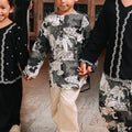 The Embun Collection Boy Kurta in Black & White Banjaran Print - Umbi
