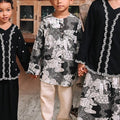 The Embun Collection Boy Kurta in Black & White Banjaran Print - Umbi