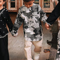 The Embun Collection Boy Kurta in Black & White Banjaran Print - Umbi