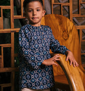 The Embun Collection Boy Kurta in Blue Gemilang Print - Umbi
