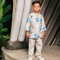 The Embun Collection Boy Kurta in Blue & Olive Banjaran Print - Umbi