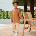 The Embun Collection Boy Kurta in Brown Diamond Print - Umbi