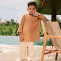 The Embun Collection Boy Kurta in Brown Diamond Print - Umbi