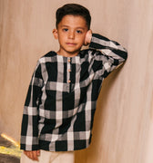 The Embun Collection Boy Kurta in Checked Black - Umbi