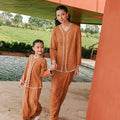 The Embun Collection Girl Embroidered Fitted Kebaya in Brown Diamond Print - Umbi