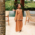 The Embun Collection Girl Embroidered Fitted Kebaya in Brown Diamond Print - Umbi