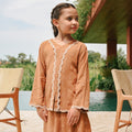 The Embun Collection Girl Embroidered Fitted Kebaya in Brown Diamond Print - Umbi