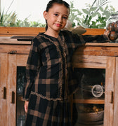 The Embun Collection Girl Embroidered Fitted Kebaya in Checked Brown - Umbi