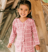 The Embun Collection Girl Embroidered Fitted Kebaya in Checked Pink - Umbi