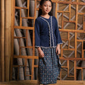 The Embun Collection Girl Embroidered Fitted Kebaya in Dark Blue - Umbi