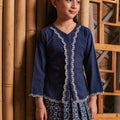 The Embun Collection Girl Embroidered Fitted Kebaya in Dark Blue - Umbi
