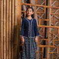 The Embun Collection Girl Embroidered Fitted Kebaya in Dark Blue - Umbi