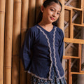 The Embun Collection Girl Embroidered Fitted Kebaya in Dark Blue - Umbi