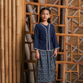The Embun Collection Girl Embroidered Fitted Kebaya in Dark Blue - Umbi