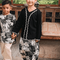 The Embun Collection Girl Instant Pareo Skirt in Black & White Banjaran Print - Umbi