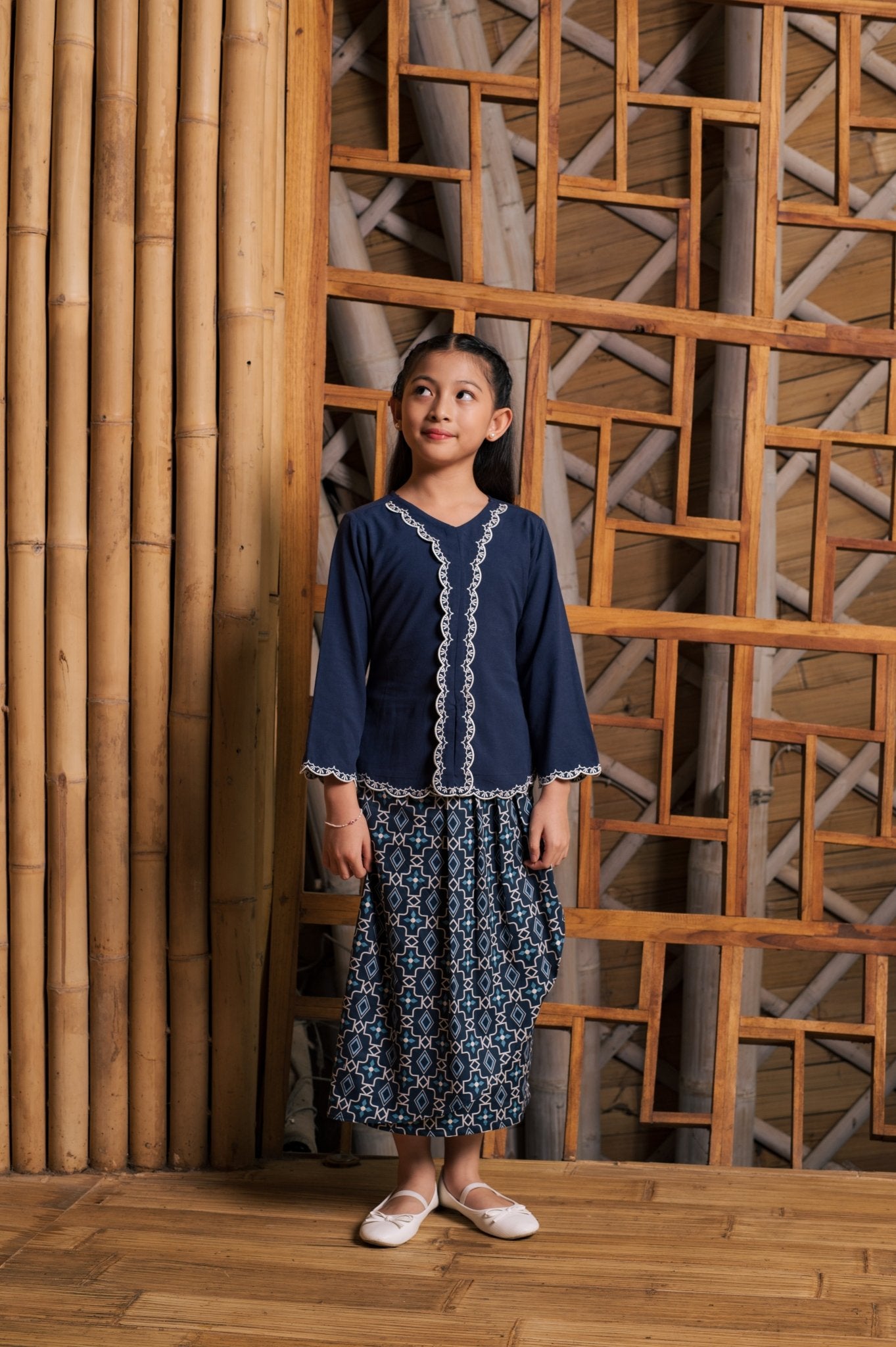 The Embun Collection Girl Instant Pareo Skirt in Blue Gemilang Print - Umbi