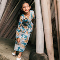 The Embun Collection Girl Instant Pareo Skirt in Blue & Olive Banjaran Print - Umbi