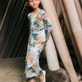 The Embun Collection Girl Instant Pareo Skirt in Blue & Olive Banjaran Print - Umbi